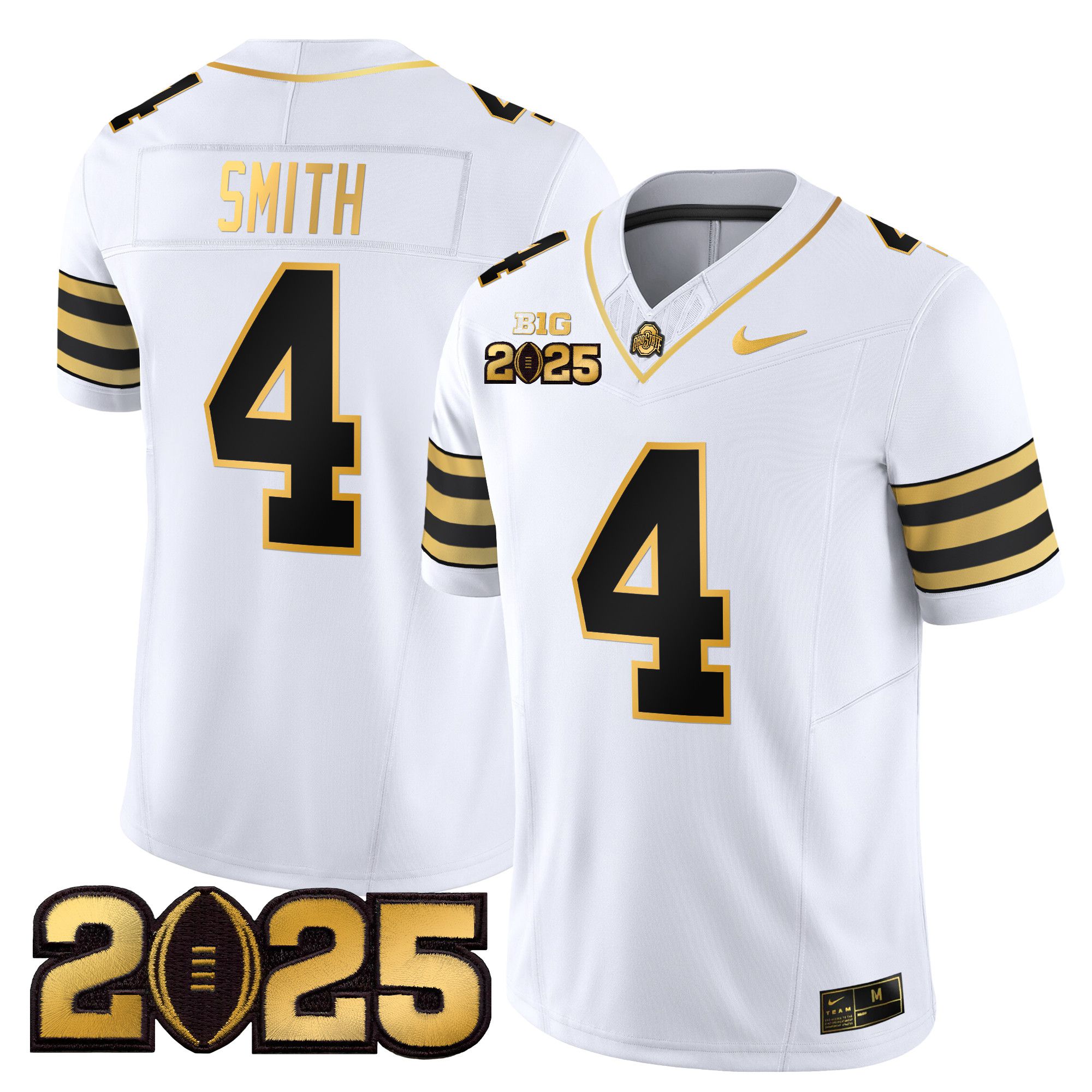Men Ohio State Buckeyes #4 Smith White 2025 CFP Final Patch Gold Vapor Limited NCAA Jersey->customized ncaa jersey->Custom Jersey